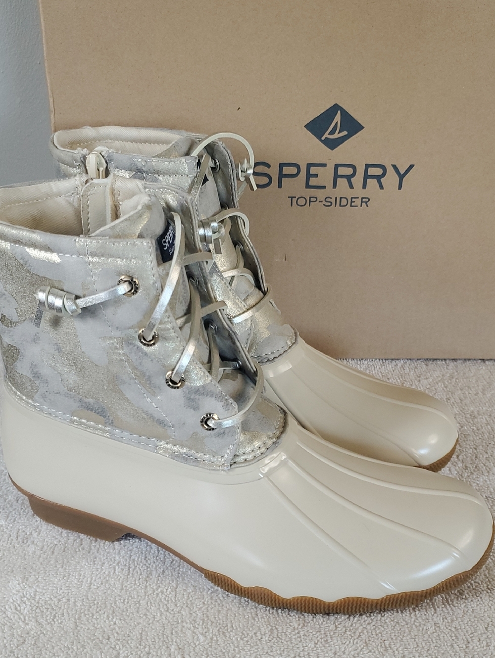 Sperry Cream and Silver Women's Winter Rain Duck Boots